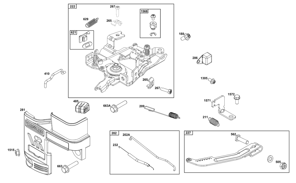 Controls Group Diagram and Parts List for 10V332-0041-F1  Briggs and Stratton Engine